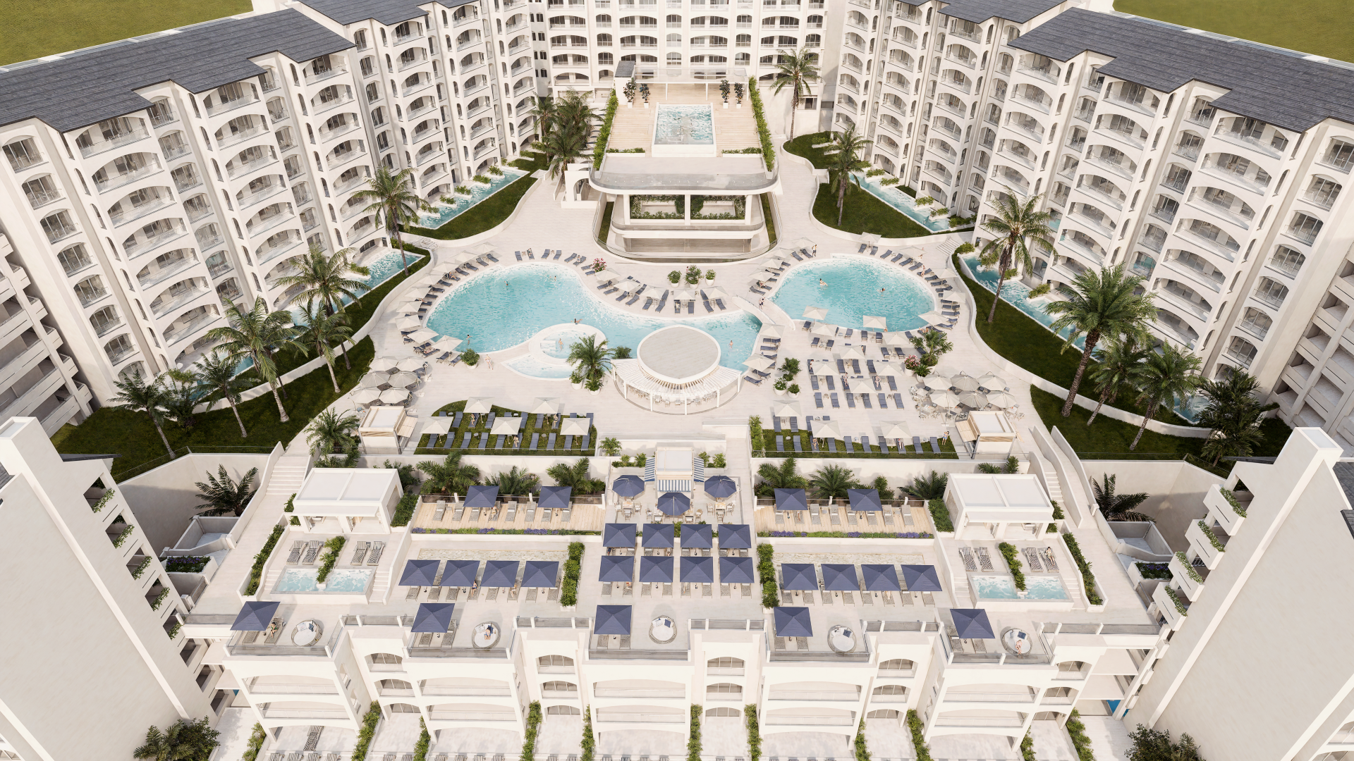 a pool and a building with a pool in it