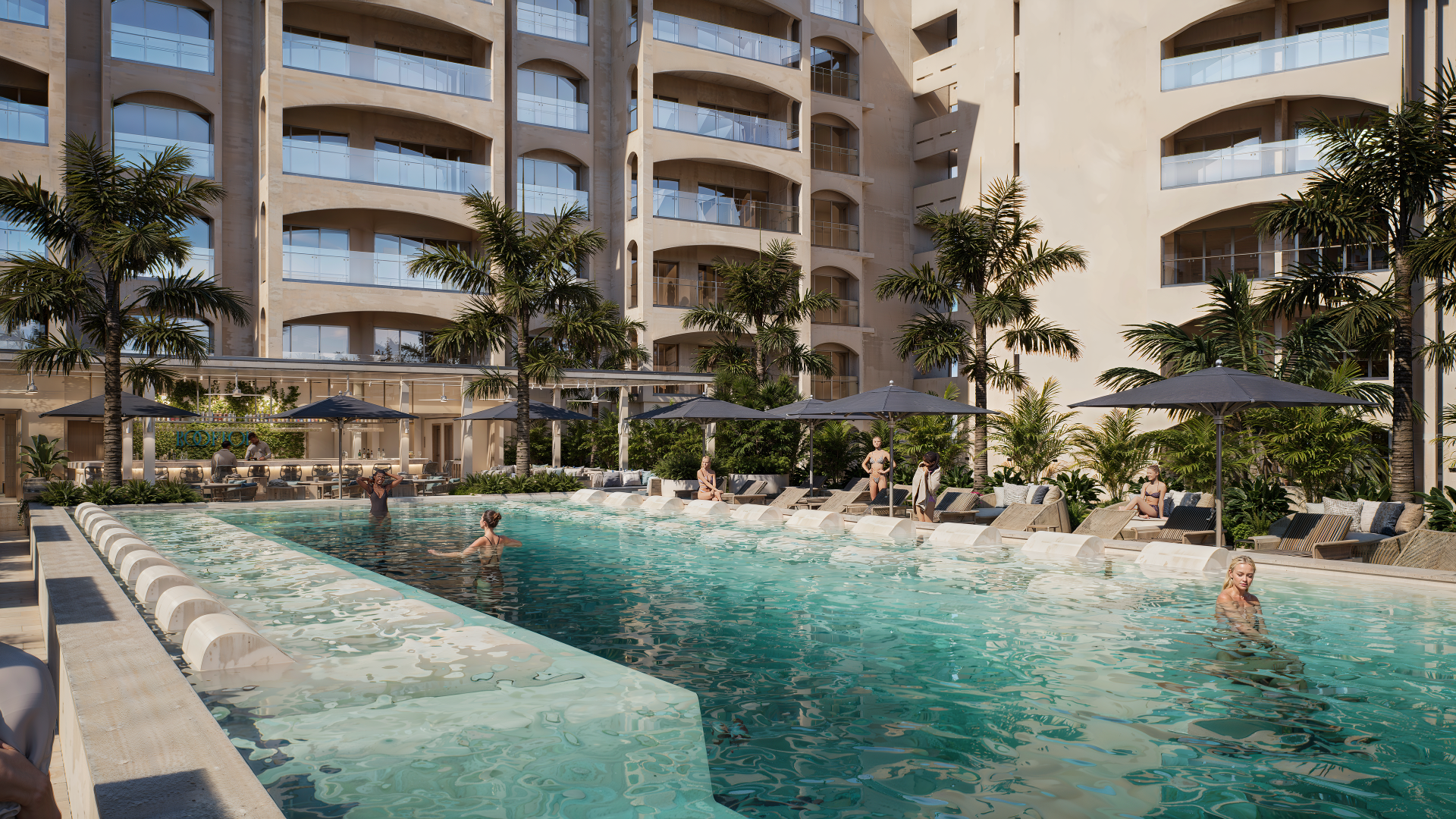 a pool with people in it
