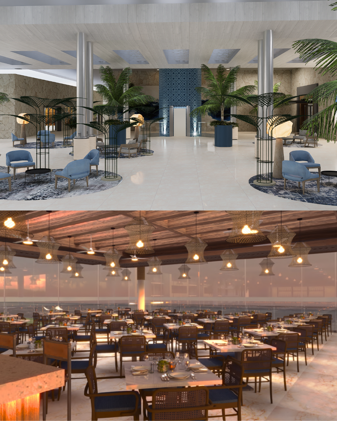 a collage of a restaurant