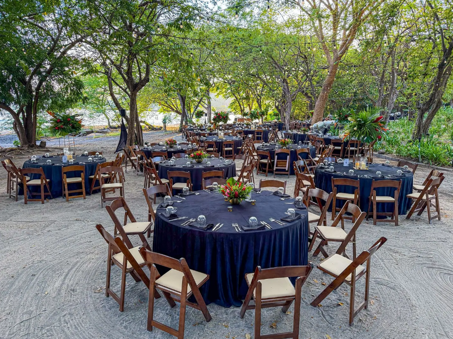 a group of tables set up for a party