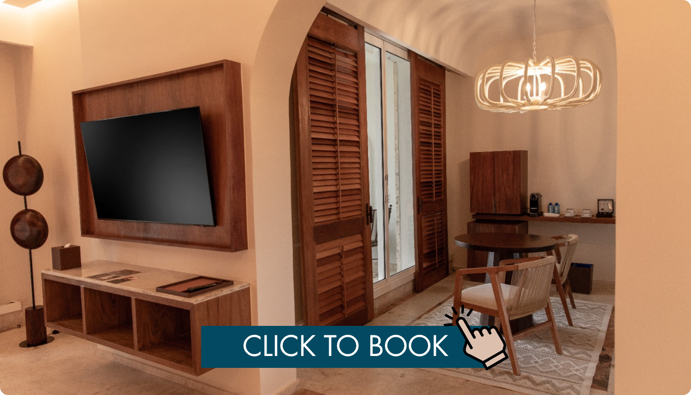 a room with a tv and a table