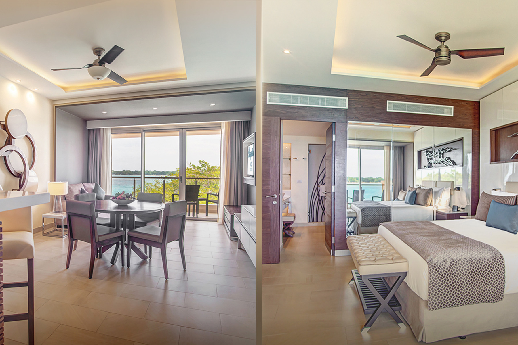 a collage of a room with a table and chairs