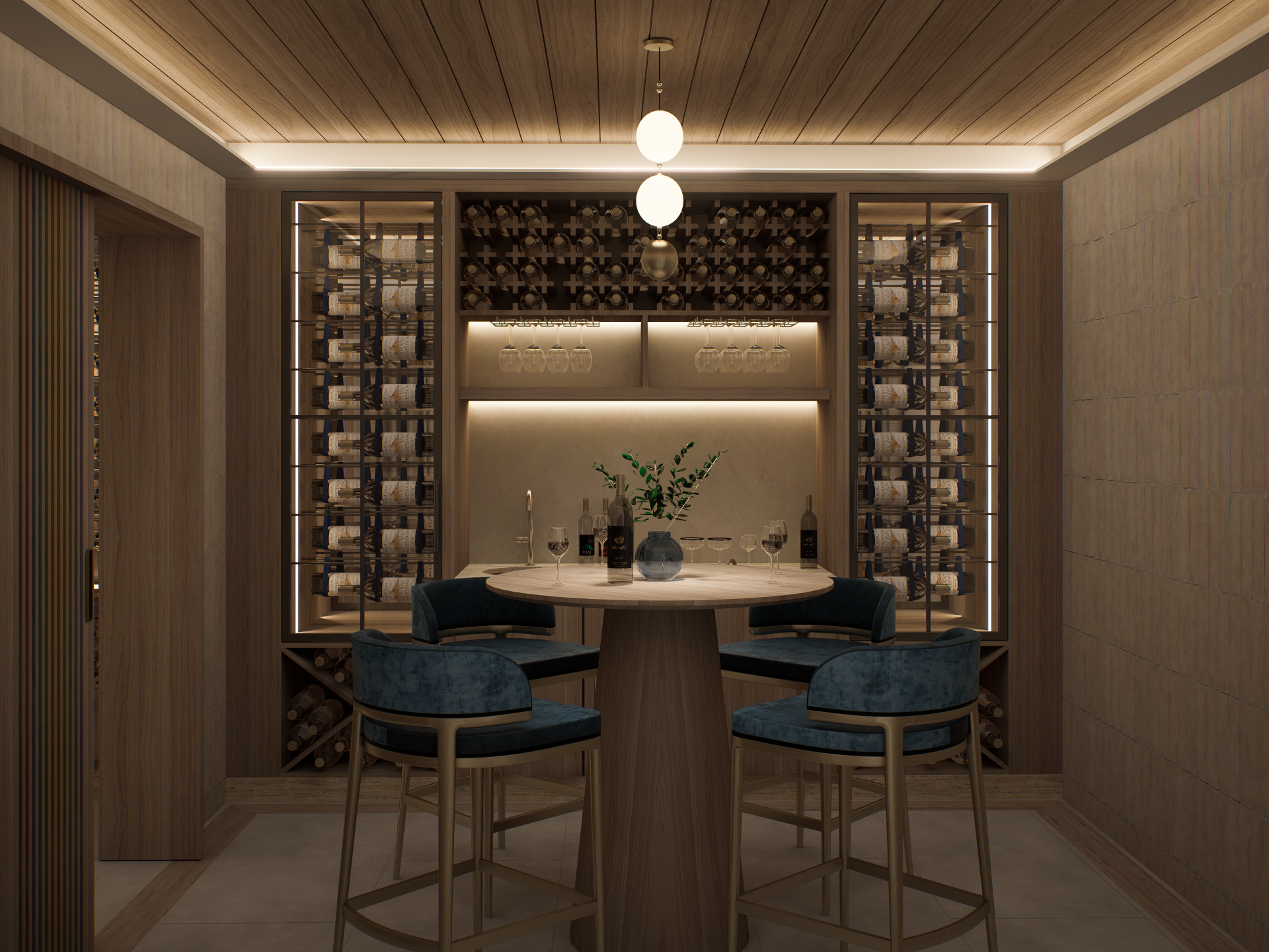 a room with a table and chairs