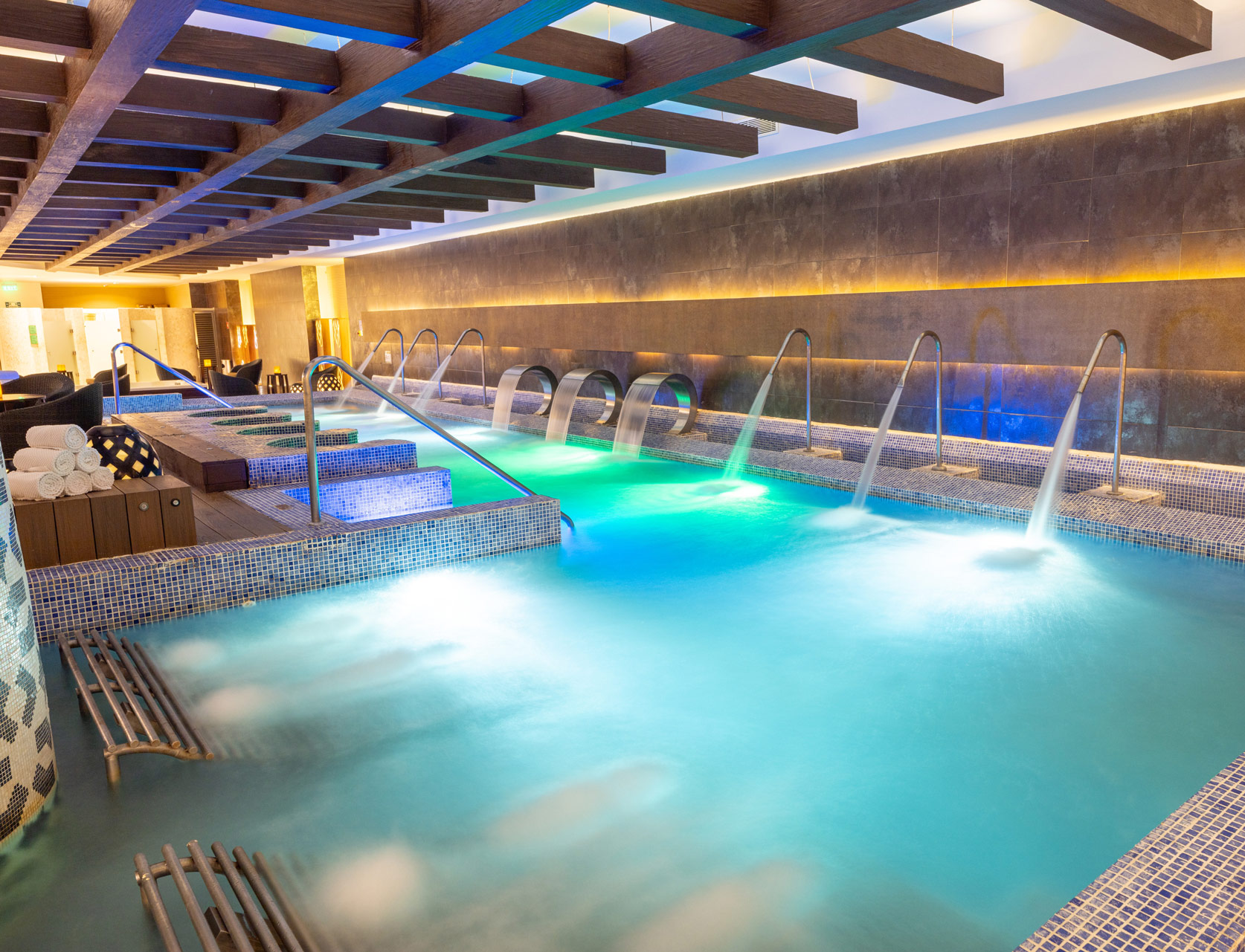 a pool with water and steps