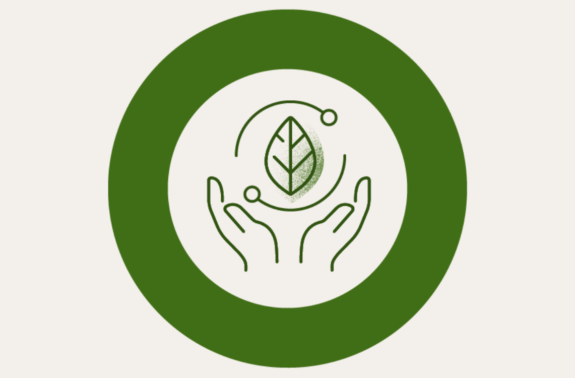 a logo of hands holding a leaf