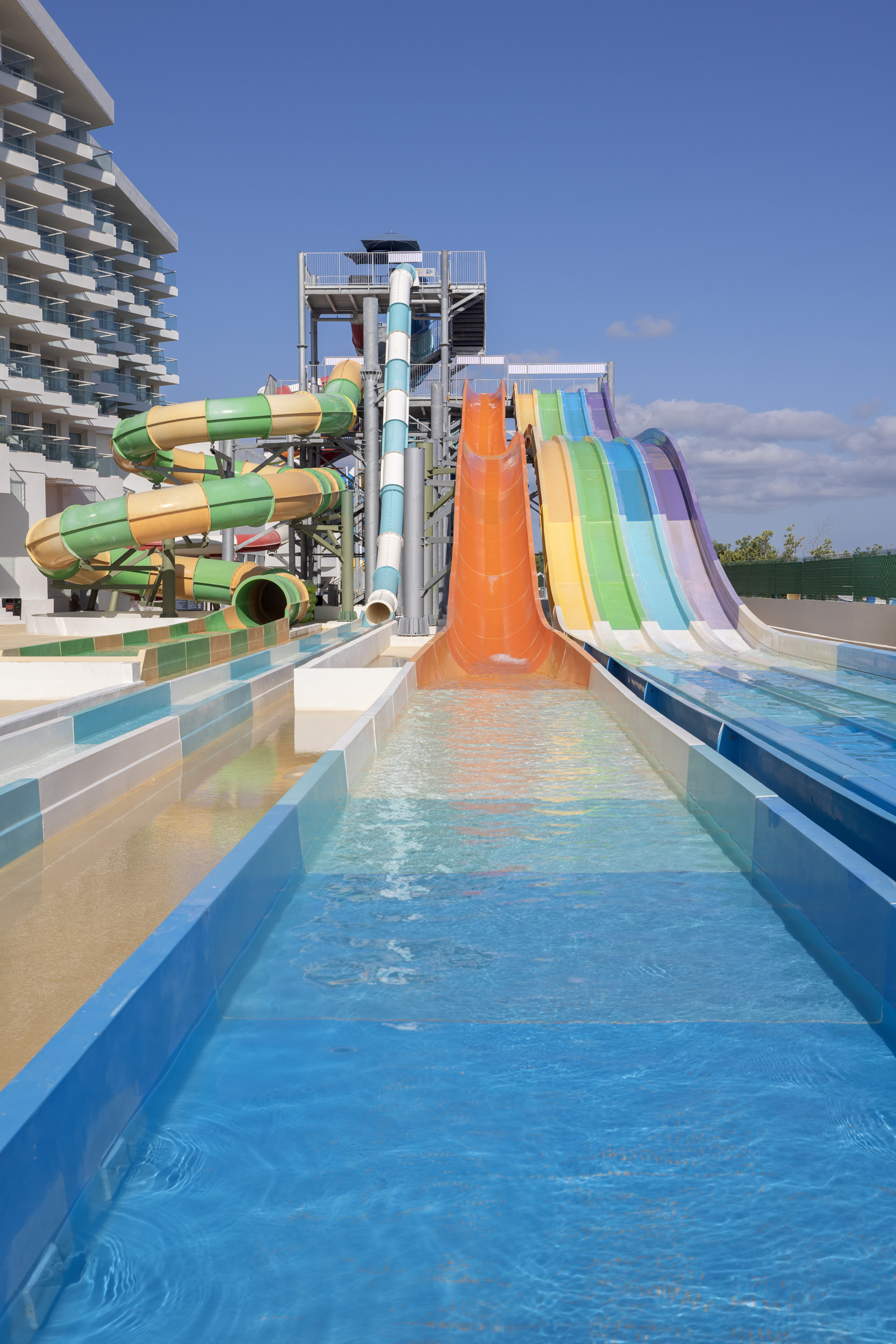 Water Slide Fun On Outdoor Pool Relax Leisure Action Photo