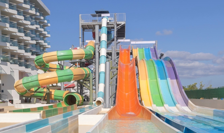 a water park with a large slide