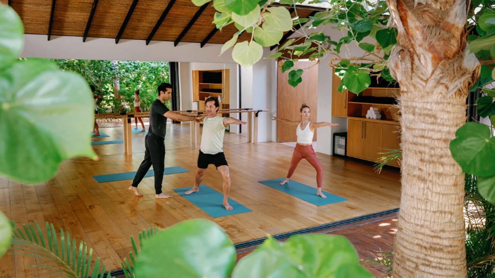 a group of people doing yoga