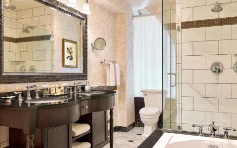 a bathroom with a mirror and sink