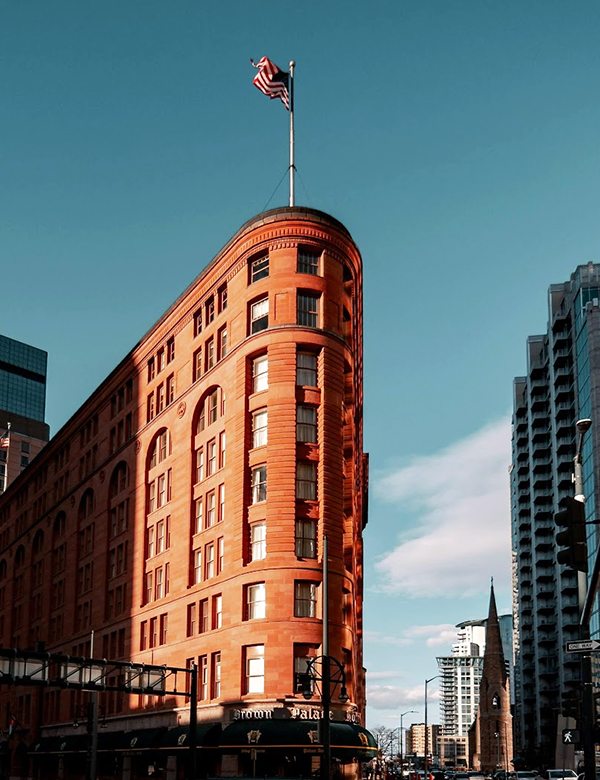 a building with a flag on top