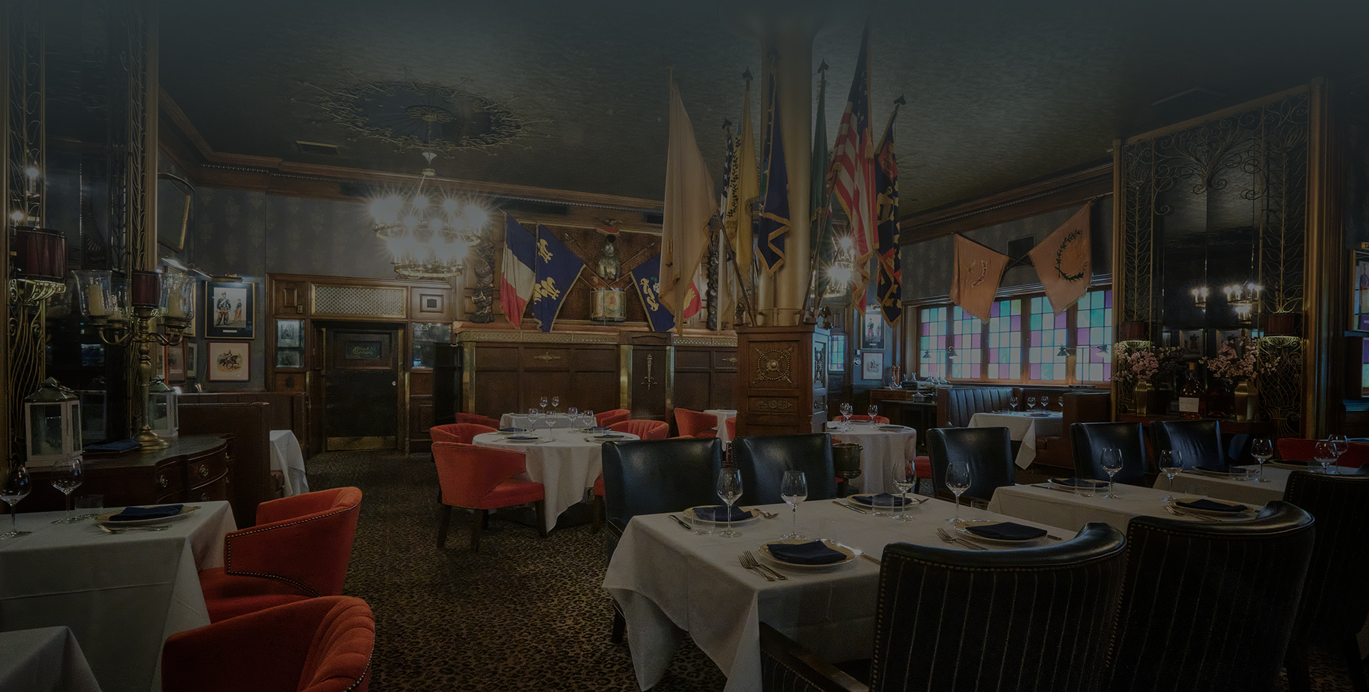 a room with tables and chairs