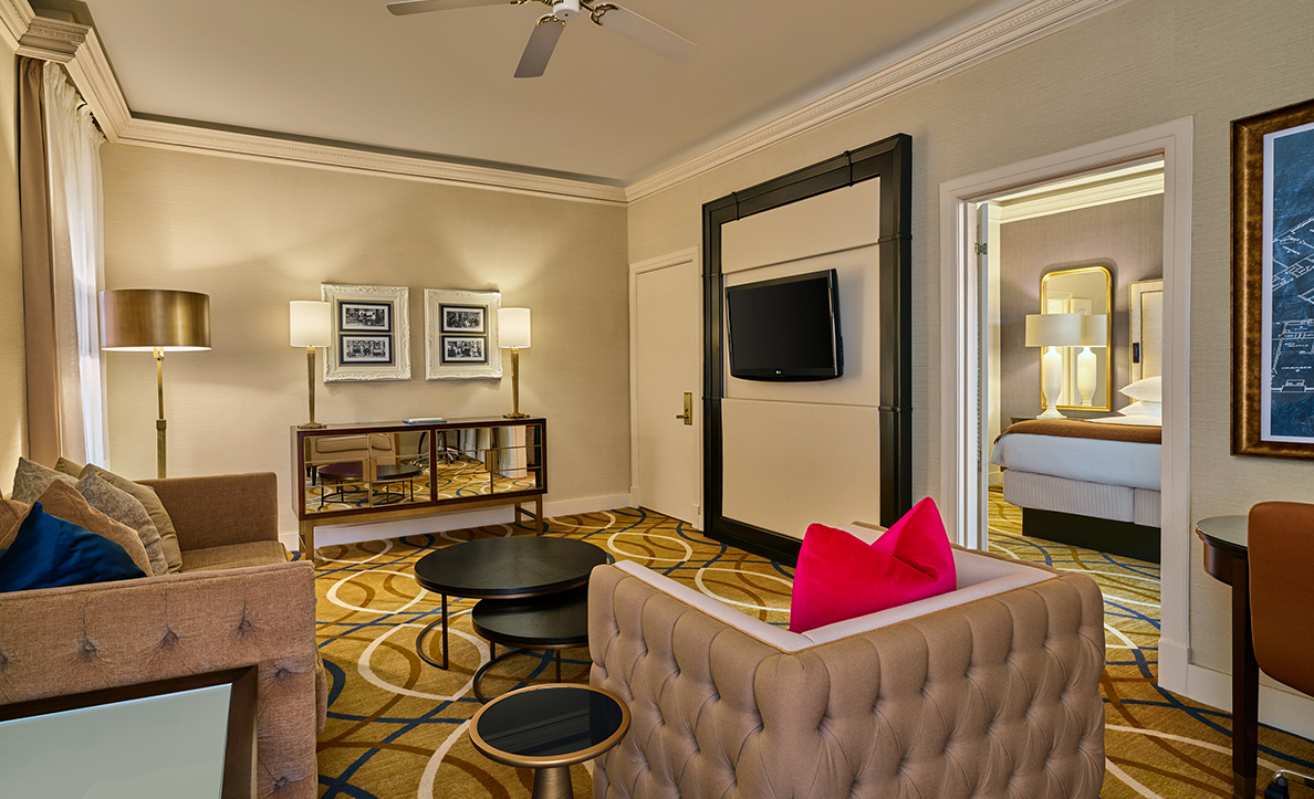 a room with a couch and a television