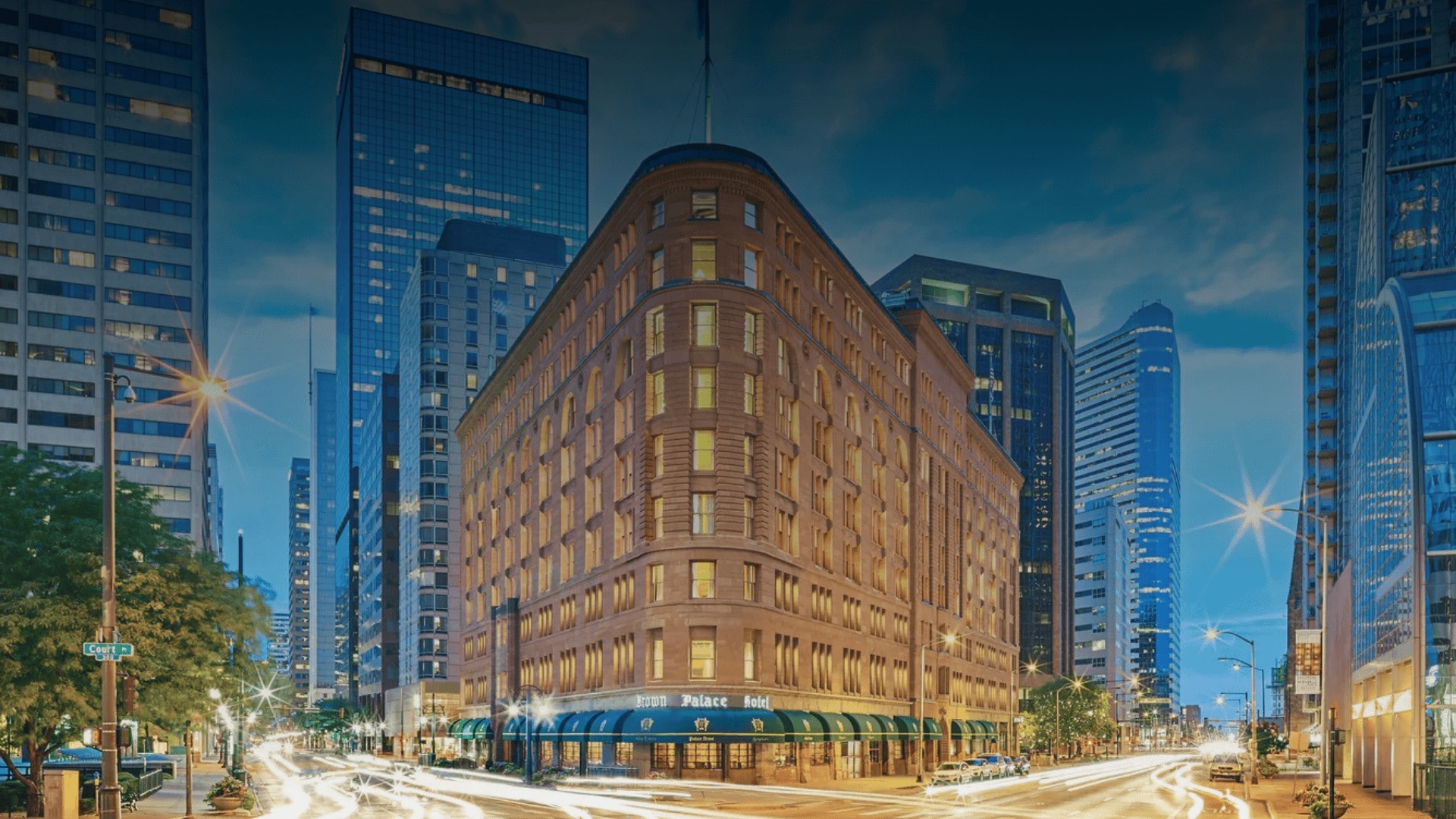 a large building with lights on