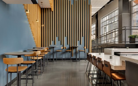 a room with tables and chairs