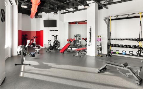 a gym with exercise equipment