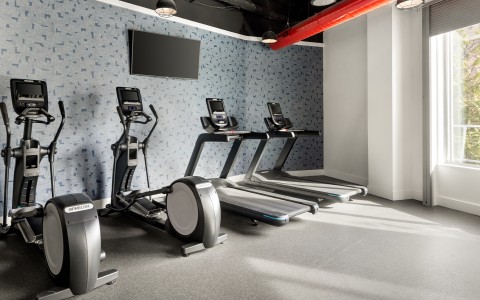 a room with treadmills and exercise machines