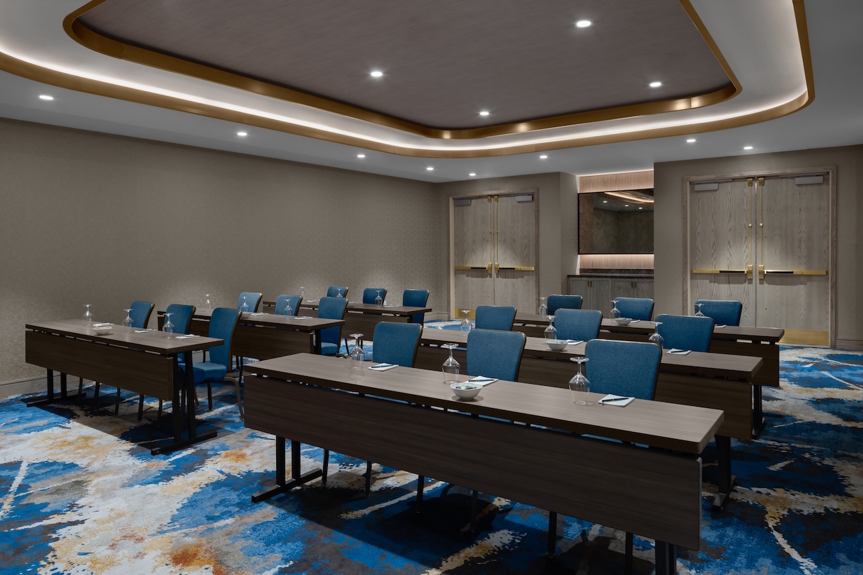 a room with tables and chairs