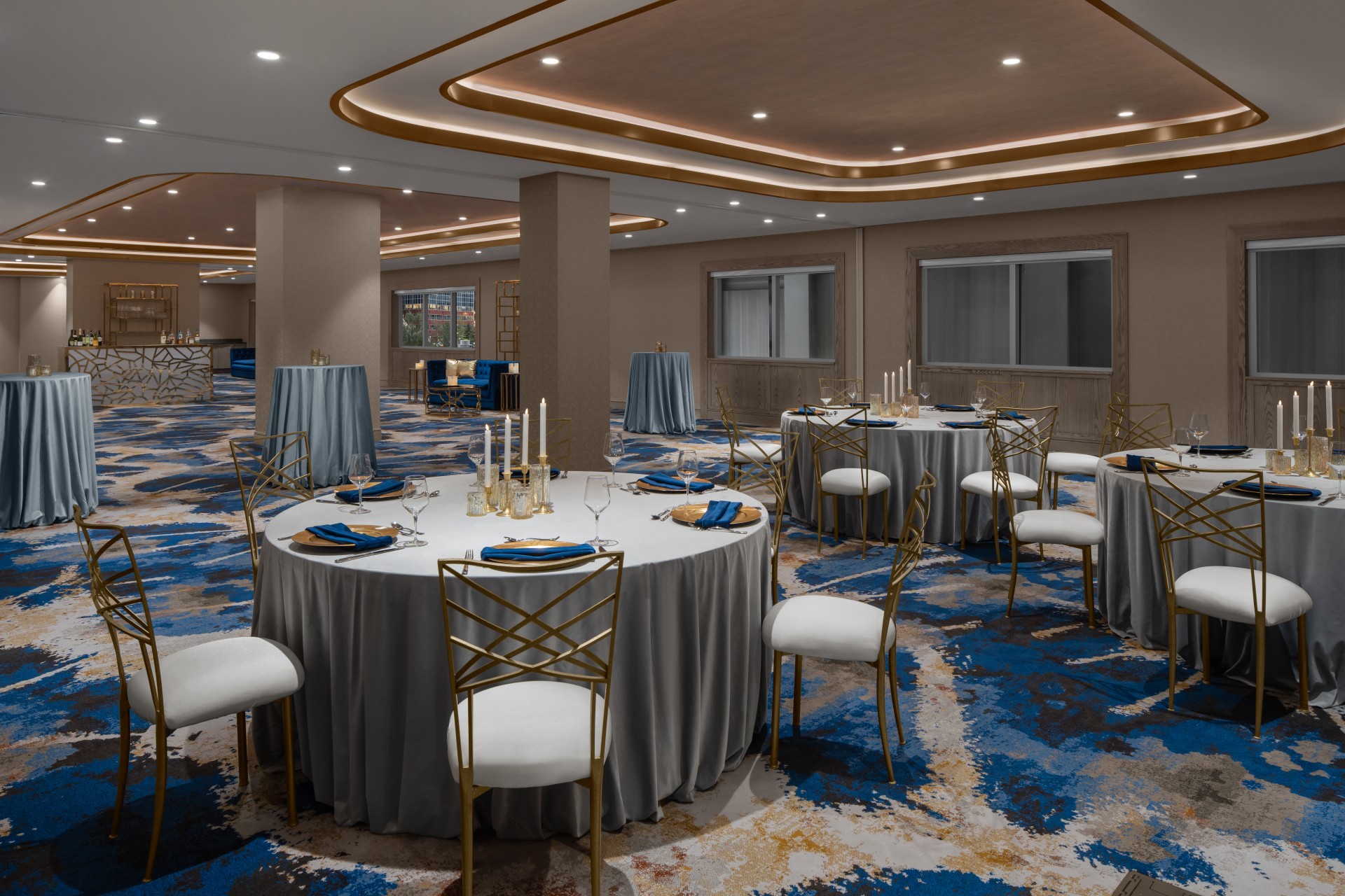 a room with tables and chairs