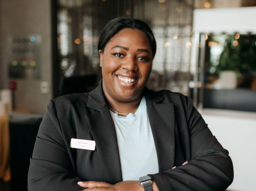 a woman smiling at camera