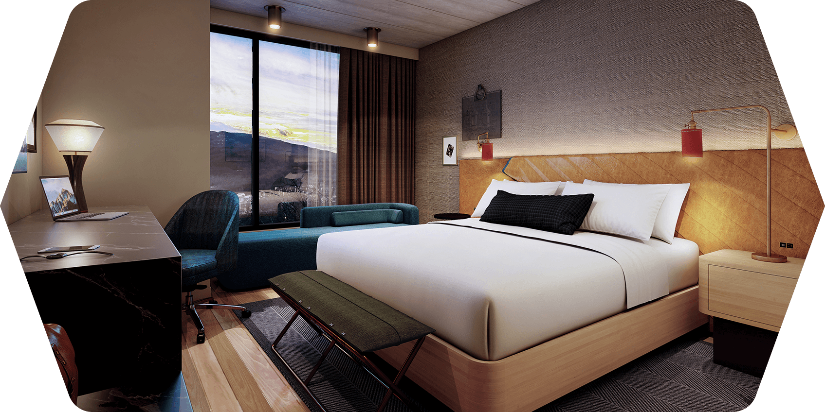 a room with a bed and a chair