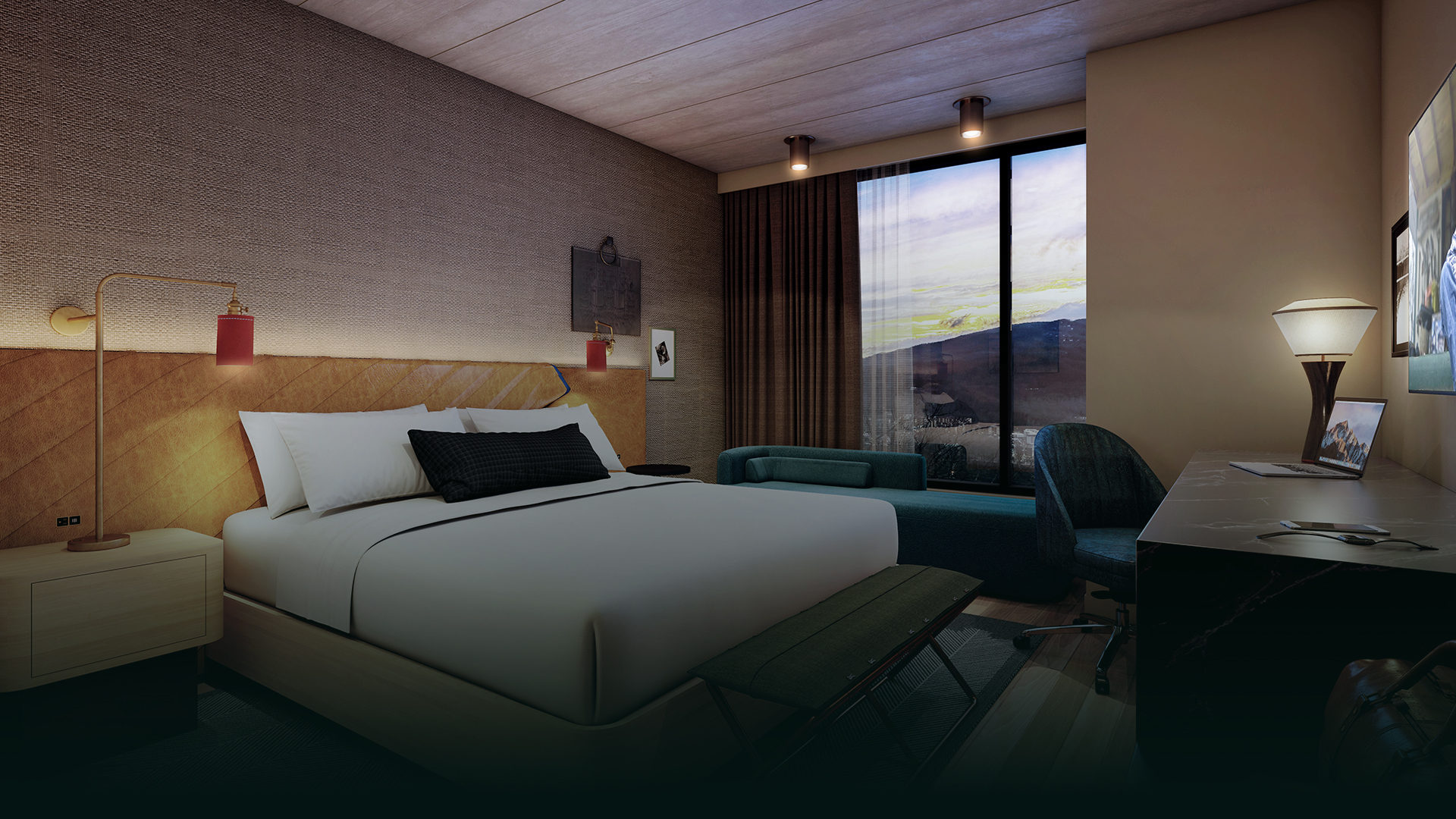 a room with a bed and a chair