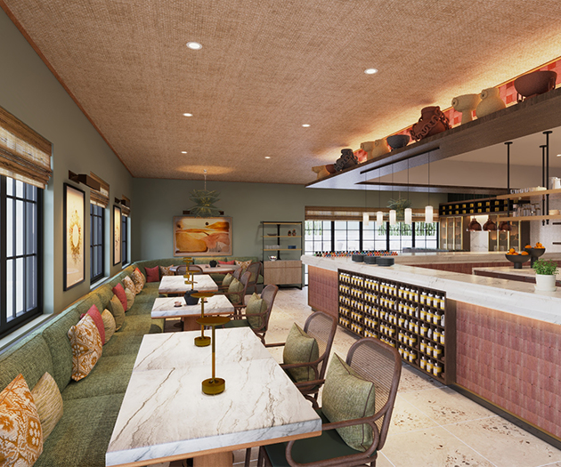 a restaurant with tables and chairs