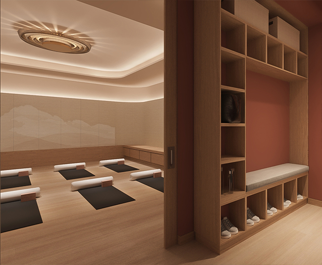 a room with mats and shoes on mats