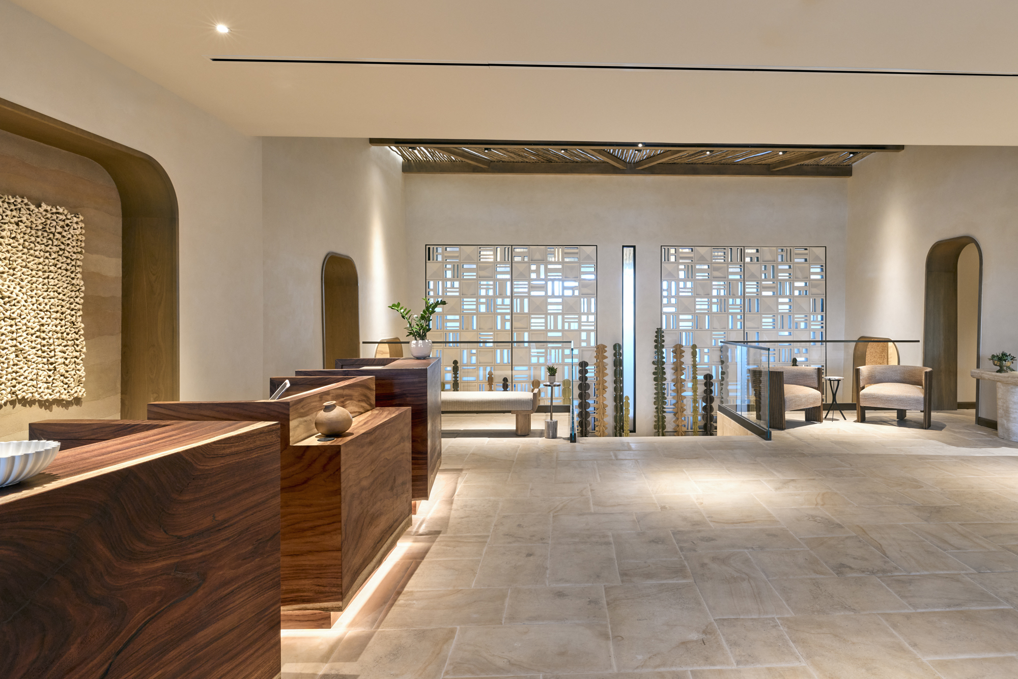 a room with a large wall and a large window