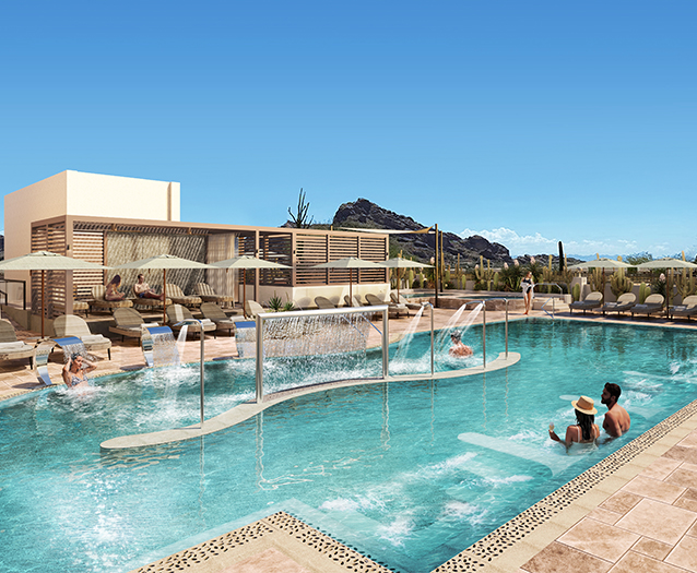 a group of people in a pool