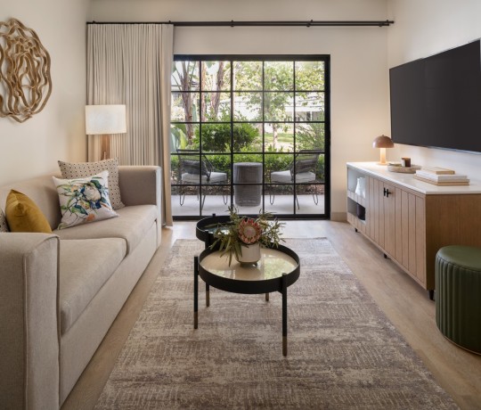 a living room with a large window