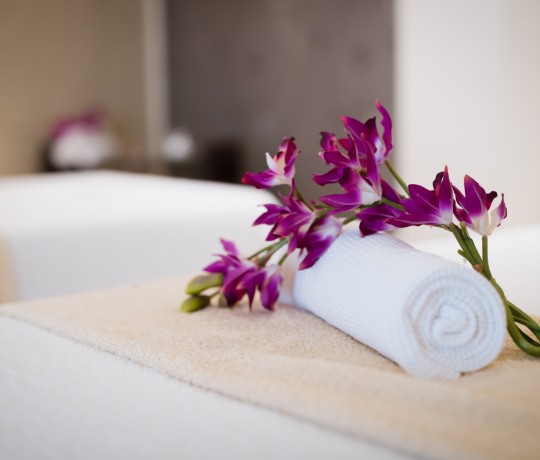 a purple flowers on a towel