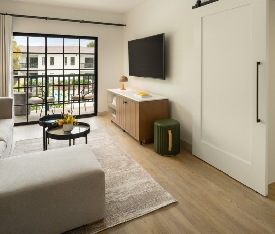 a living room with a large window