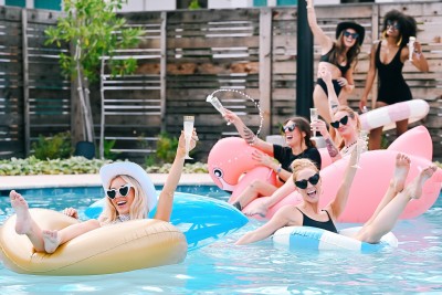 a group of women in a pool