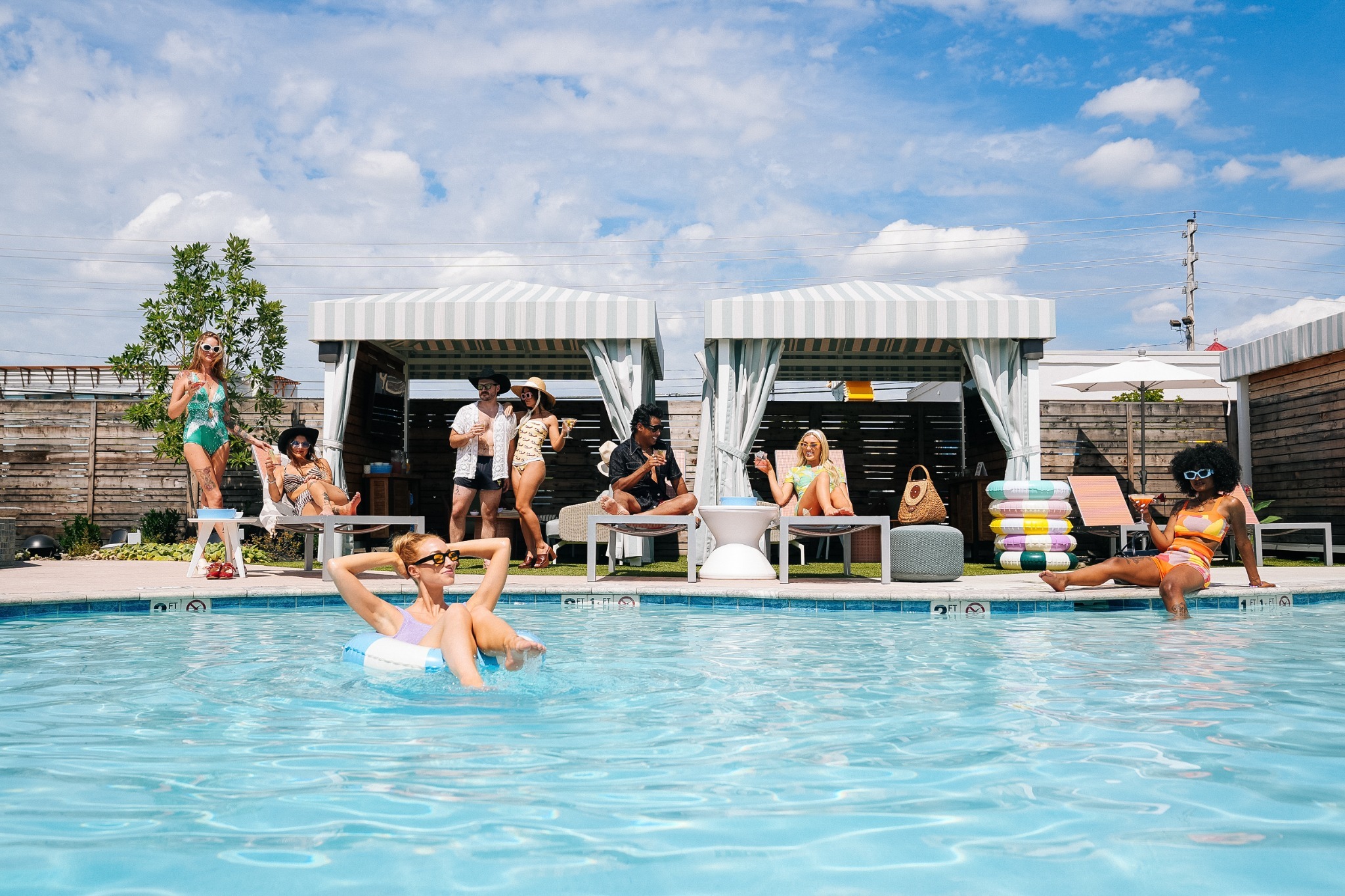 a group of people in a pool