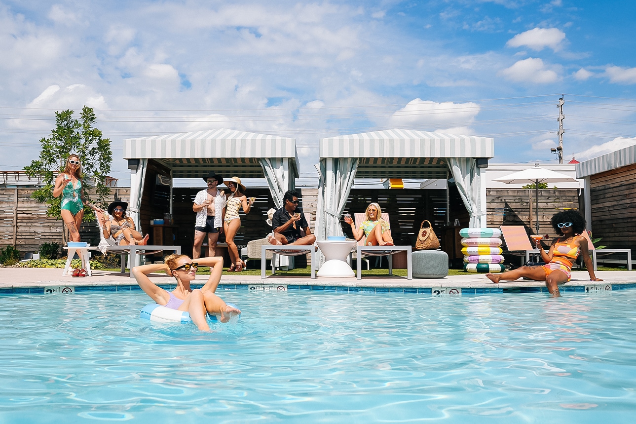 a group of people in a pool