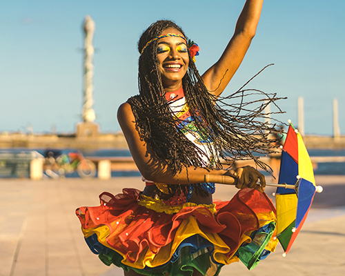 a person in a colorful dress